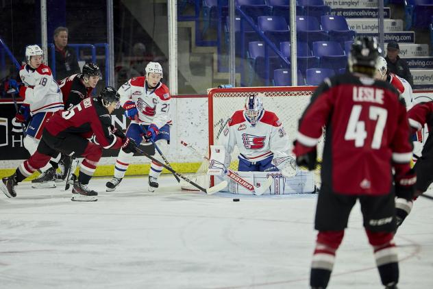 Vancouver Giants shoot against the Spokane Chiefs