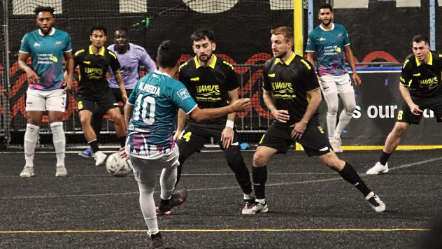 St. Louis Ambush midfielder Lucas Almeida shoots vs. the Milwaukee Wave