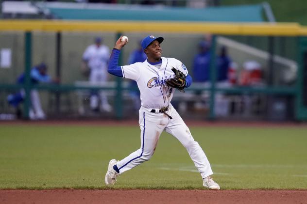 Omaha Storm Chasers utility player Tyler Tolbert in the field