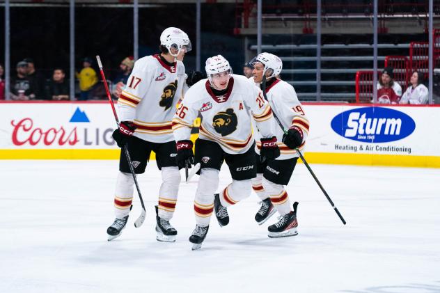 Vancouver Giants right wing Connor Levis and teammates