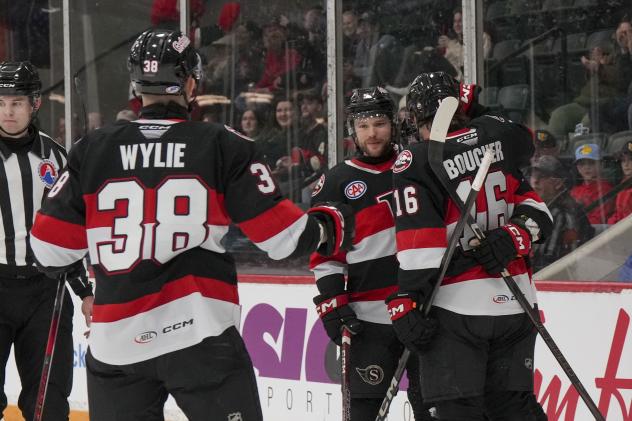 Belleville Senators' Wyatte Wylie and Tyler Boucher on game night