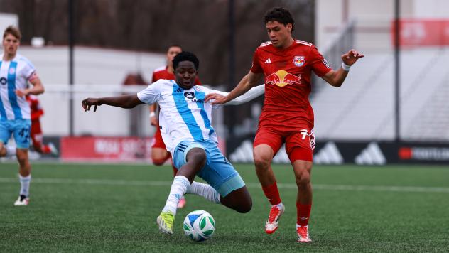 Chicago Fire FC II fights for the ball at New York Red Bulls II