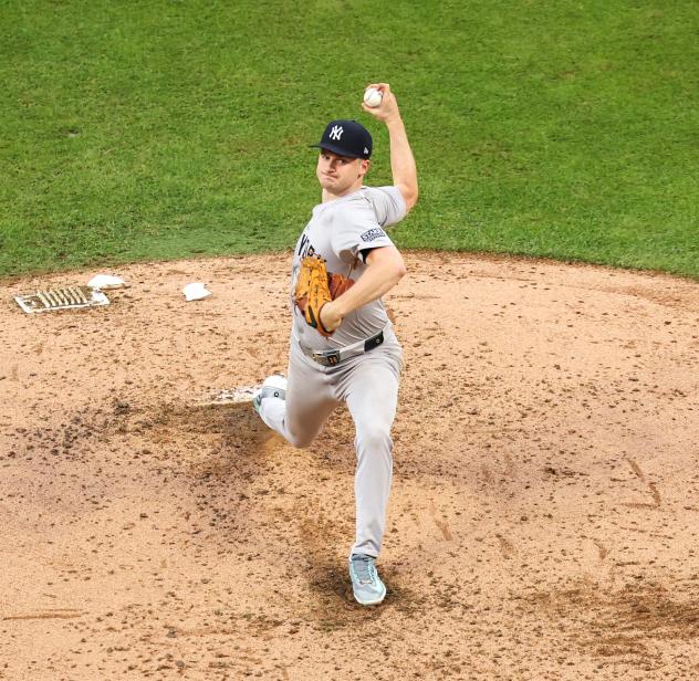 Clarke Schmidt pitching for the New York Yankees