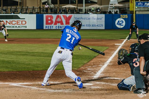 Bladimir Resitiuyo at bat for the Biloxi Shuckers