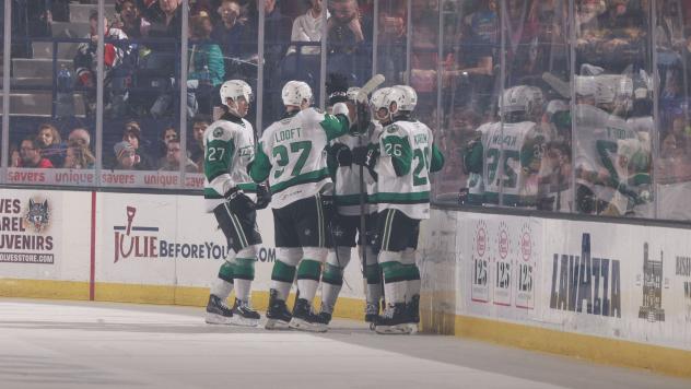 Texas Stars huddle following a goal