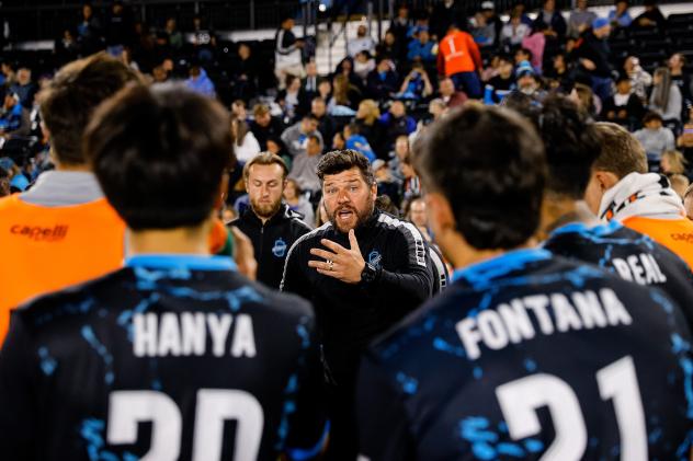 Colorado Springs Switchbacks Head Coach James Chambers addresses the team