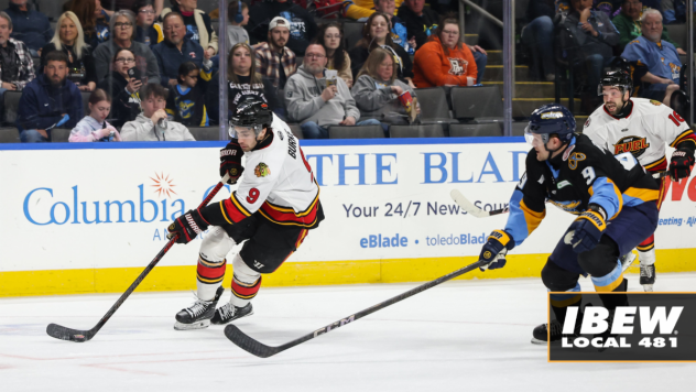 Indy Fuel forward Nathan Burke with the puck