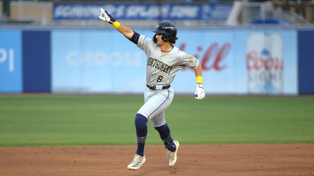 Cooper Kinney of the Montgomery Biscuits rounds the bases