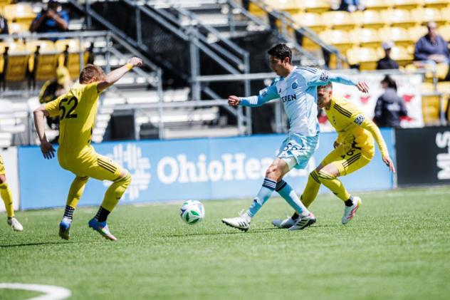 Chattanooga Football Club forward Jesus Ibarra (center) vs. Columbus Crew 2