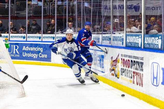 Syracuse Crunch defenseman Derrick Pouliot vs. the Rochester Americans