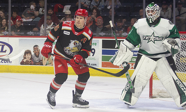 Grand Rapids Griffins center Sheldon Dries vs. the Texas Stars