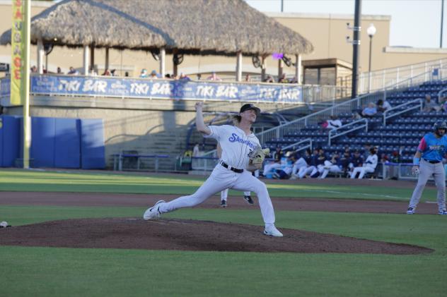 Biloxi Shuckers' Demetrius Hill on the mound