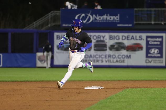 Drew Gilbert of the Syracuse Mets rounds the bases
