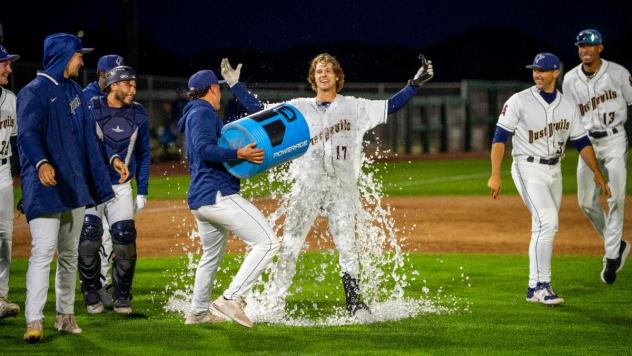 Tri-City Dust Devils' Ben Gobbel celebrates win