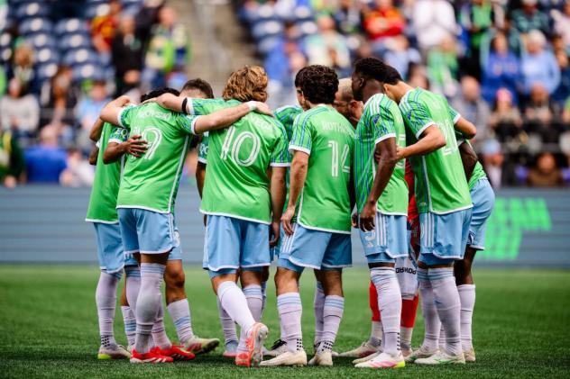 Sounders FC huddle