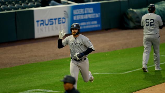 Tyler Hardman of the Somerset Patriots rounds the bases