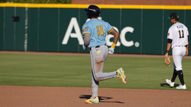 Montgomery Biscuits first baseman Xavier Isaac rounds the bases