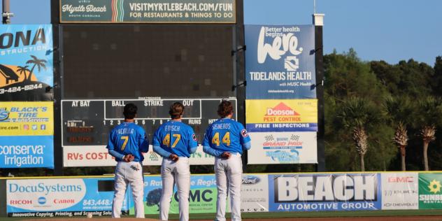Myrtle Beach Pelicans during the National Anthem