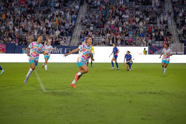 Adriana Leon of San Diego Wave FC runs upfield after her goal
