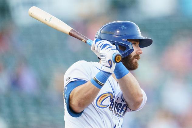 Omaha Storm Chasers outfielder John Rave at bat