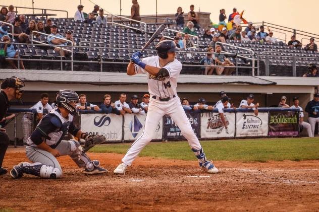 Fond du Lac Dock Spiders first baseman Reece Van Devander at the plate