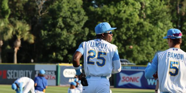 Myrtle Beach Pelicans outfielder Alexey Lumpuy and infielder Eriandys Ramon