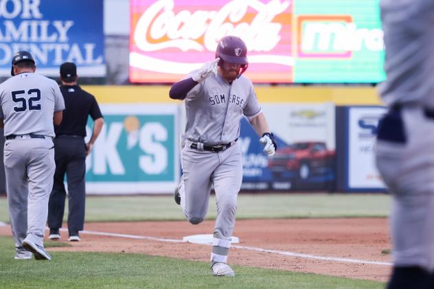 Tyler Hardman of the Somerset Patriots heads home