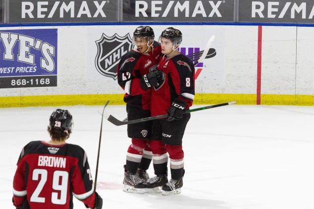 Justin Sourdif (left) and Tristen Nielsen with the Vancouver Giants