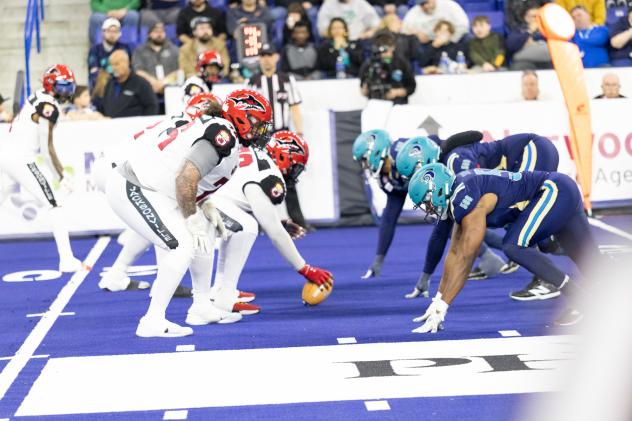 Massachusetts Pirates defense lines up against the Jacksonville Sharks