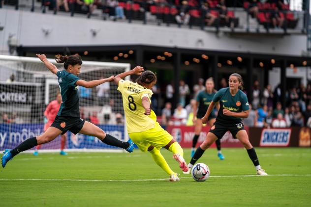 Washington Spirit forward Makenna Morris launches a shot