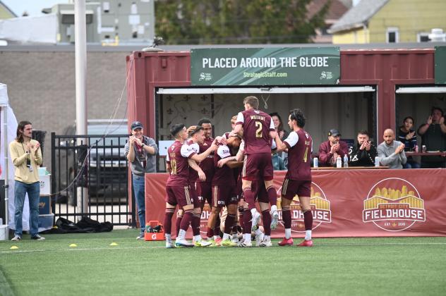 Detroit City FC celebrates a goal