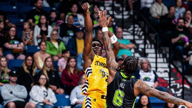 Edmonton Stingers put up a shot against the Niagara River Lions