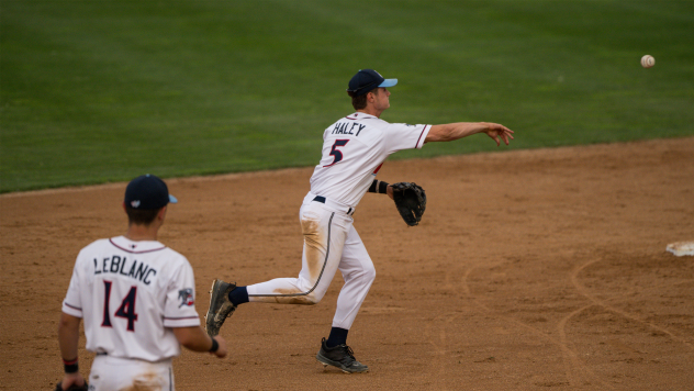 St. Cloud Rox infielder Austin Haley makes a throw