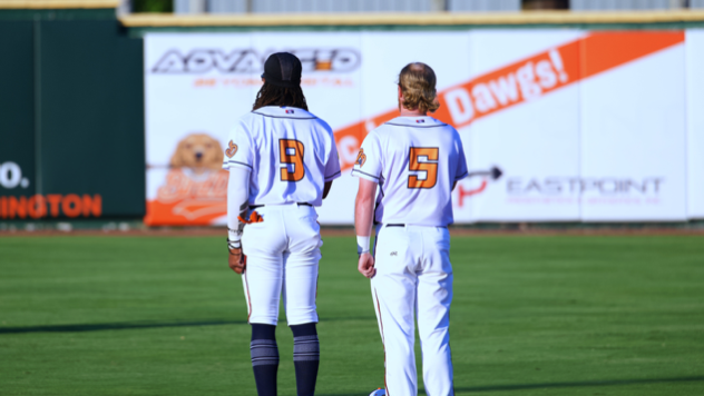 Down East Bird Dawgs shortstop Kam Guidry (left) and second baseman Trotter Harlan