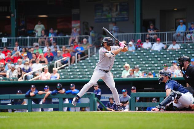 Spencer Jones of the Somerset Patriots at bat