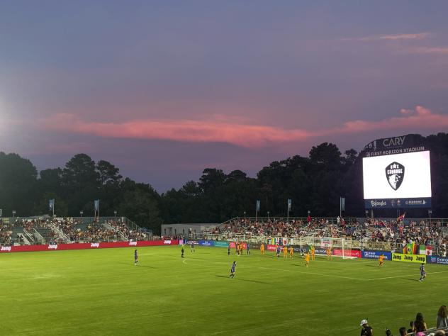 Sunset over First Horizon Stadium at WakeMed Soccer Park, home of the North Carolina Courage