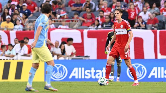 Chicago Fire FC defender Jack Elliott with the ball against the Philadelphia Union