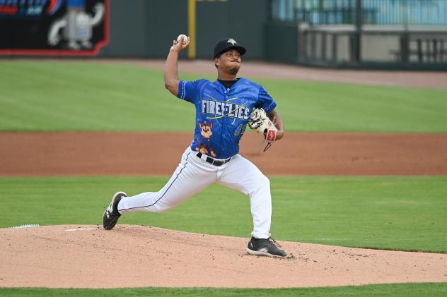 Columbia Fireflies pitcher Hiro Wyatt in his Paw Patrol jersey