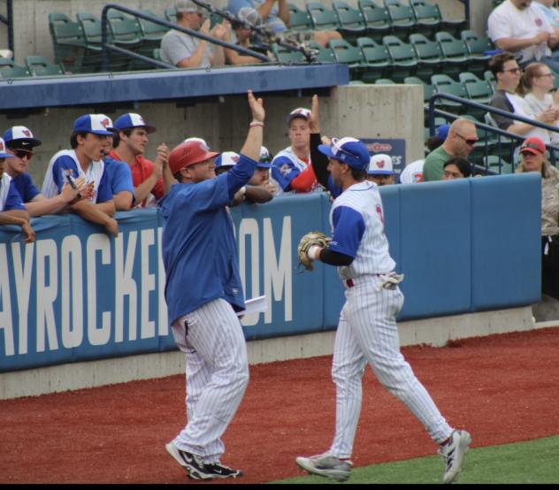 Green Bay Rockers' Coach Dawson celebrates with Jake Altman