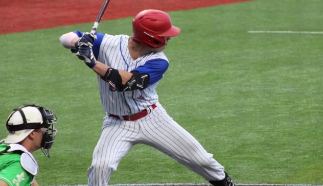 Cayden Sheffield of the Green Bay Rockers awaits a pitch