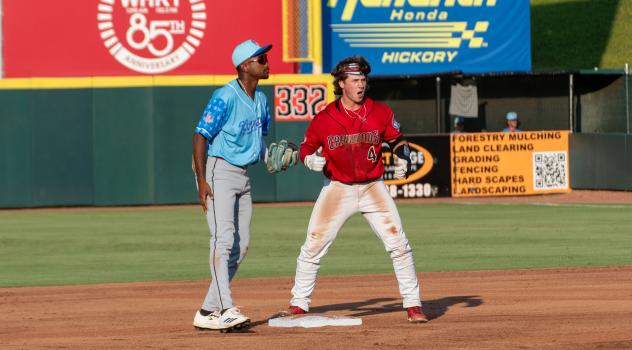 Hickory Crawdads catcher Ben Hartl safe at second base
