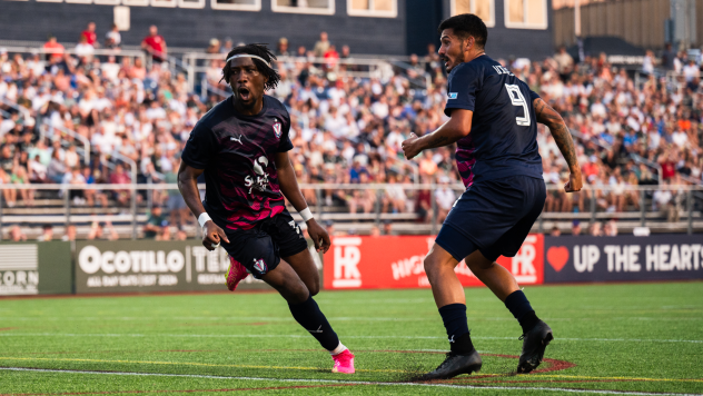 South Georgia Tormenta FC forward Jonathan Nyandjo reacts after his goal
