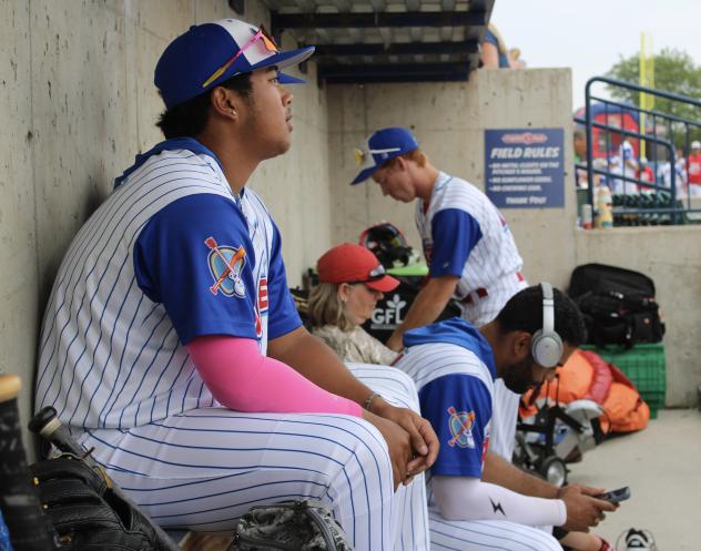 Green Bay Rockers outfielder Eli Selga in the dugout