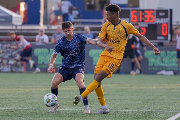 Rhode Island FC defender Frank Nodarse (right) vs. Indy Eleven