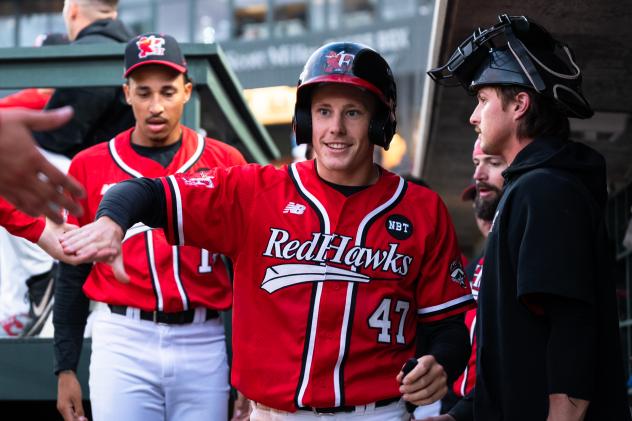 Fargo-Moorhead RedHawks second baseman Michael Hallquist in the dugout