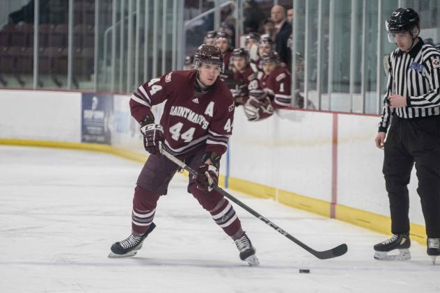 Defenseman Jaxon Bellamy with Saint Mary's University