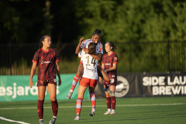 Montreal Roses celebrate a goal
