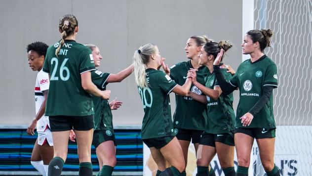 Racing Louisville FC celebrates a goal in The Women's Cup