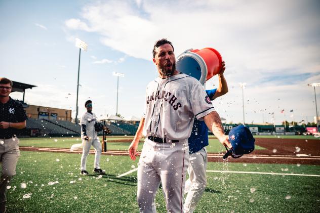 Alex McGarry of the Kansas City Monarchs received an unexpected shower