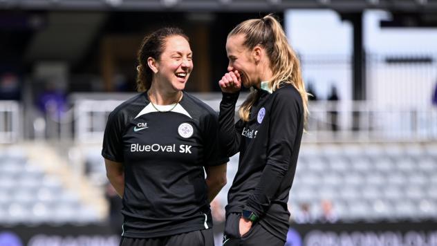 Racing Louisville FC assistant coach Carmelina Moscato (left)